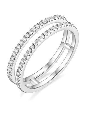 🆕 Women Silver Cubic Zirconia Half Eternity Stackable Engagement Double Ring